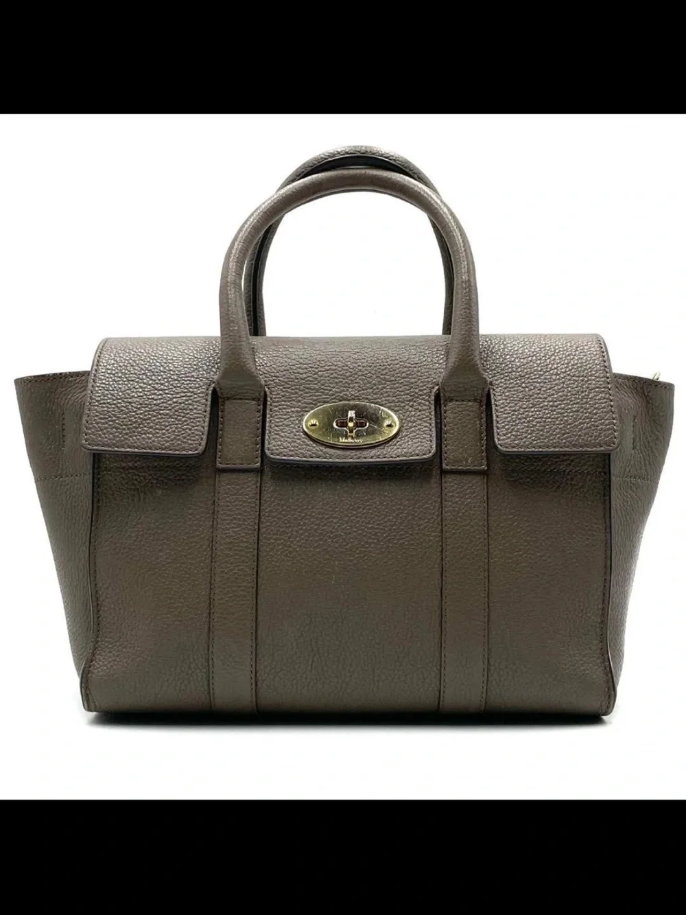 Mulberry Textured Leather Satchel in Taupe Brown with Gold Hardware